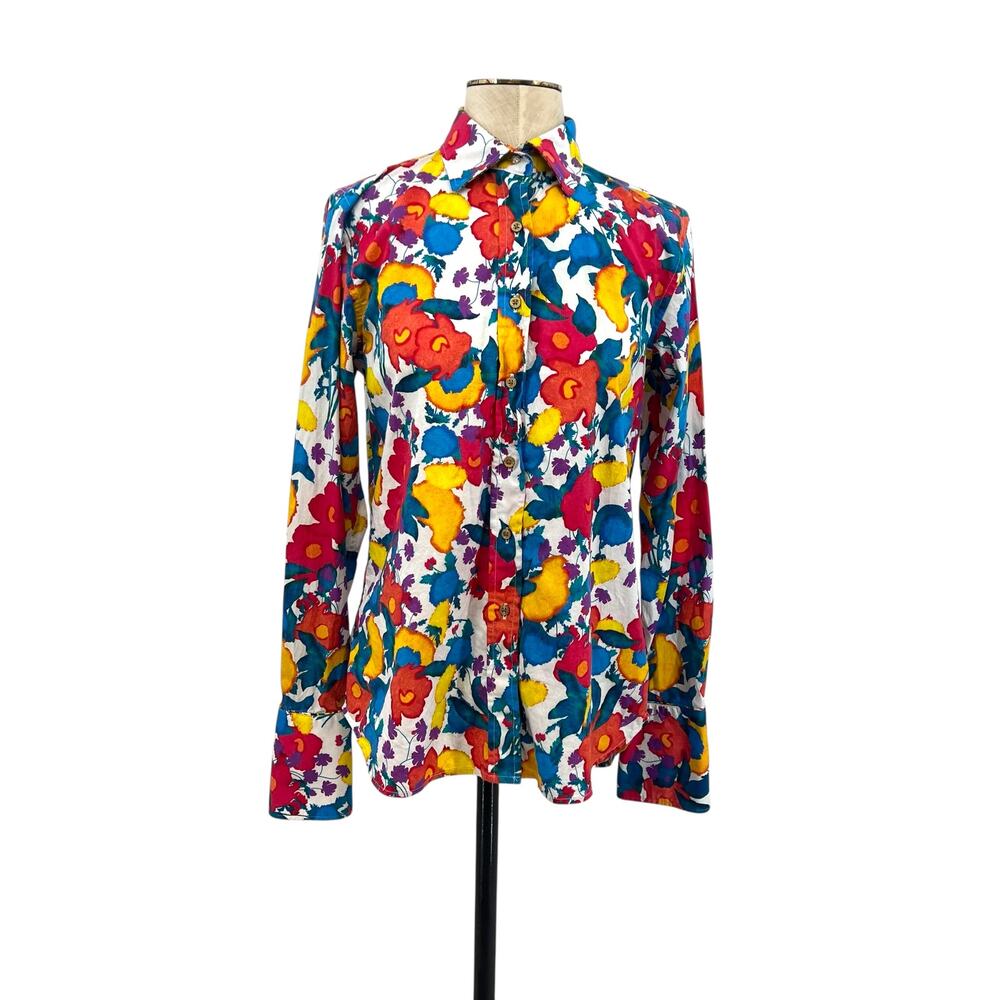Robert Graham Button Down Shirt Floral Print Abstract White Blue Size‎ Medium